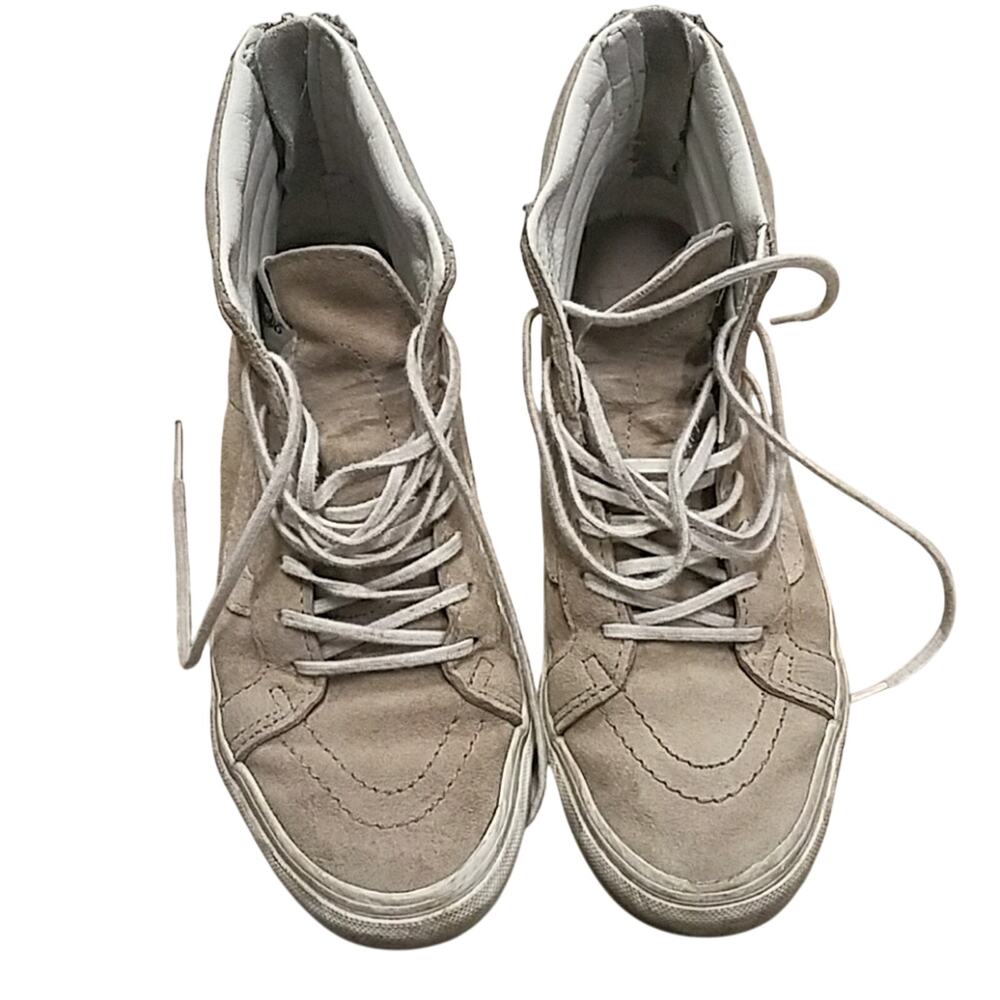 EUC vintage Vans gray suede leather skate board zip up high‎ tops men's 5.5 wo 7